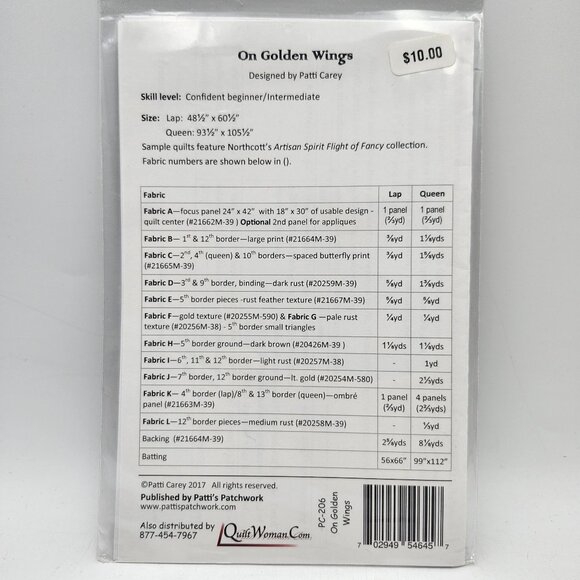 Pattis Patchwork On Golden Wings Quilt Pattern Queen Lap 2017 Patti Carey - Picture 2 of 2